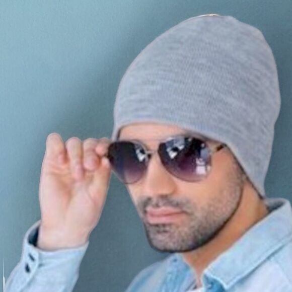 Y2K Streetwear Gray Rib Knit Skull Cap Beanies Hat NEW - Picture 4 of 4